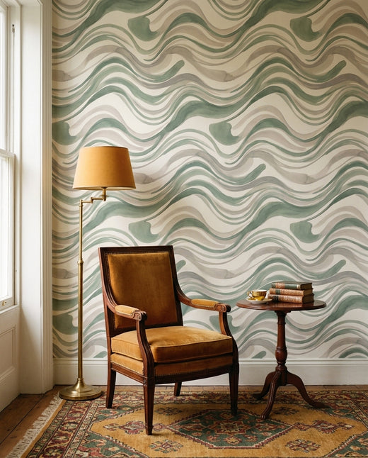 Sage Wave Abstract Mural