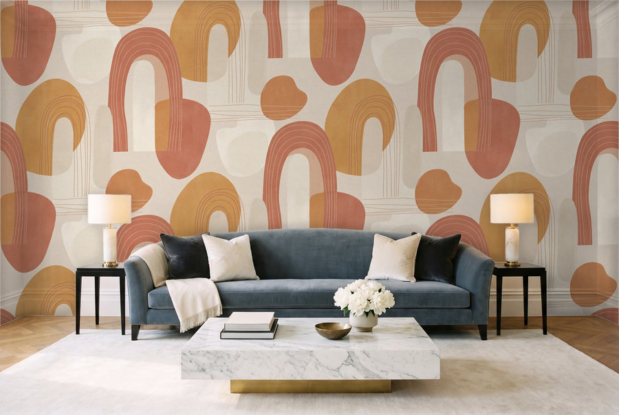 Terracotta Arch Abstract Mural on a wall