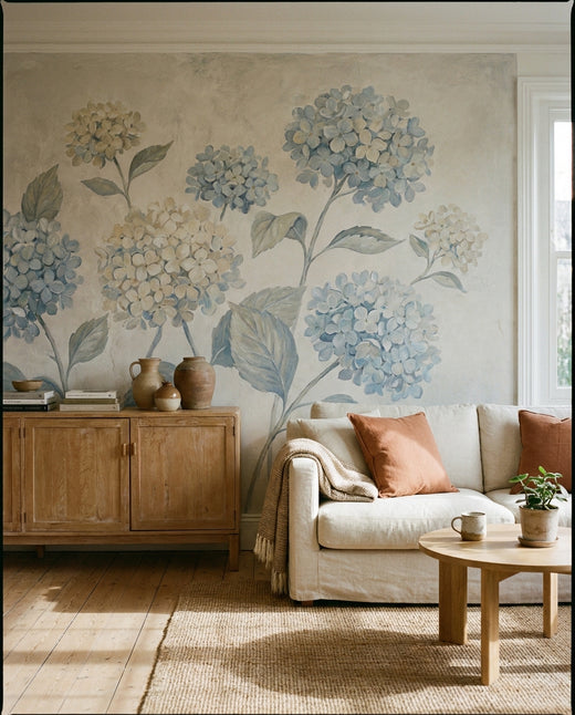 Blue Hydrangea Floral Mural