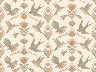 Green And Pink Songbird Animal Mural sample
