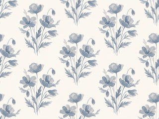 Blue And Grey Poppy Floral Mural sample