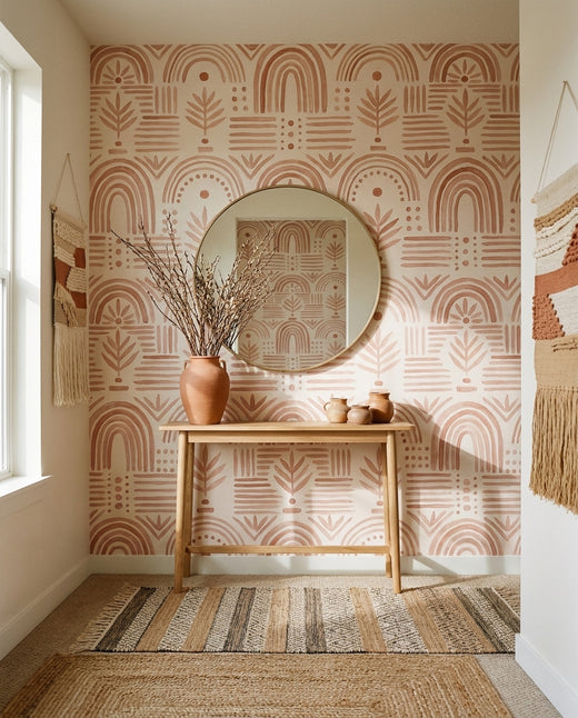 Blush Grasscloth Texture Mural