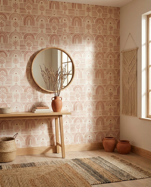 Blush Grasscloth Texture Mural