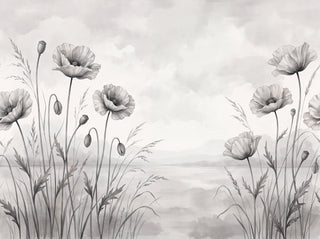 Black And White Poppy Floral Mural sample