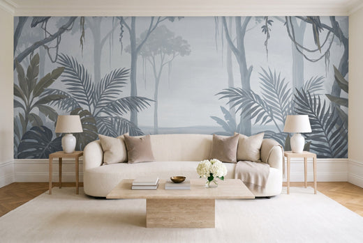Blue And Grey Jungle Tropical Mural