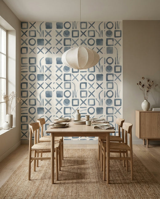 Blue Grid Geometric Mural