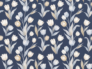 Navy Tulip Floral Mural sample