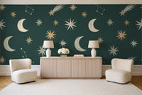 Emerald Stars Celestial Mural in a living room