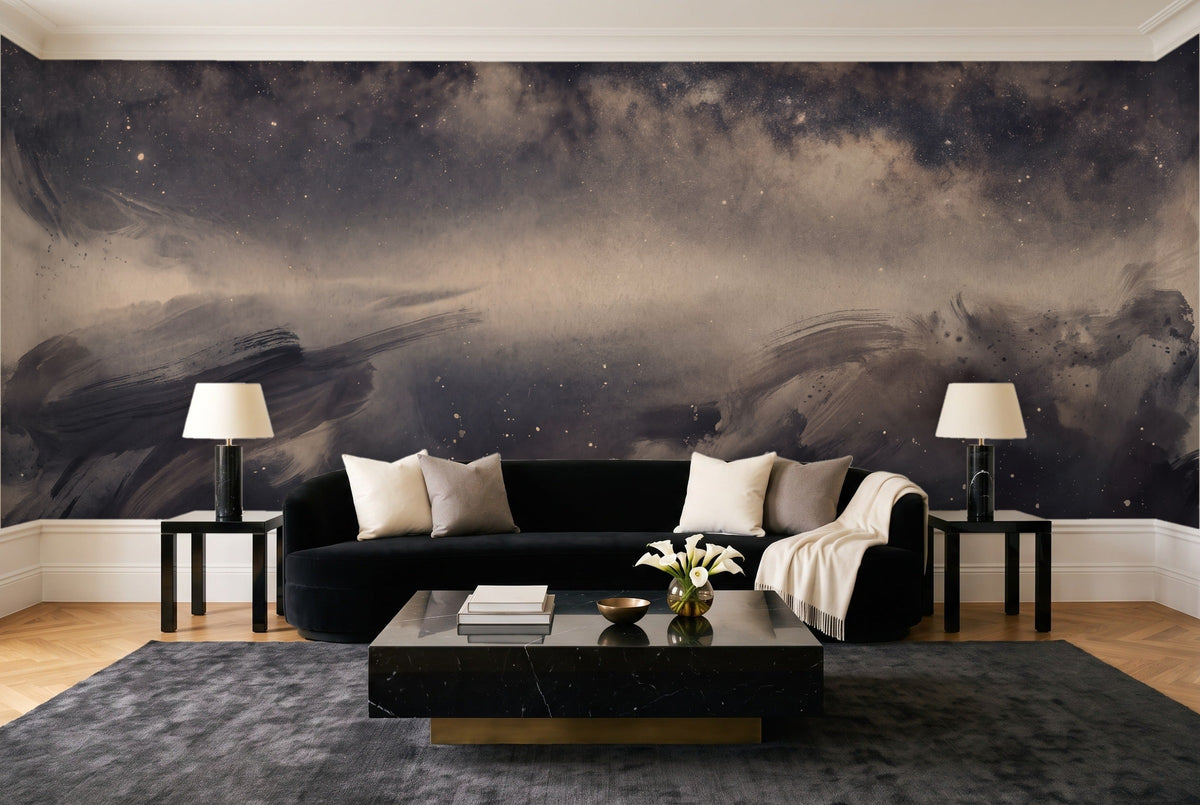 Black Galaxy Celestial Mural in a living room