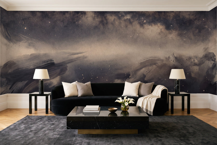 Black Galaxy Celestial Mural on a wall