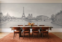 Grey Paris Cityscape Mural in a dining room