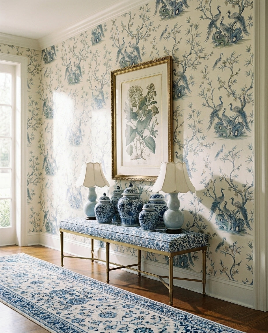 Blue Crane Animal Mural in an interior
