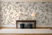 Green And Pink Leaf Botanical Mural in an entryway