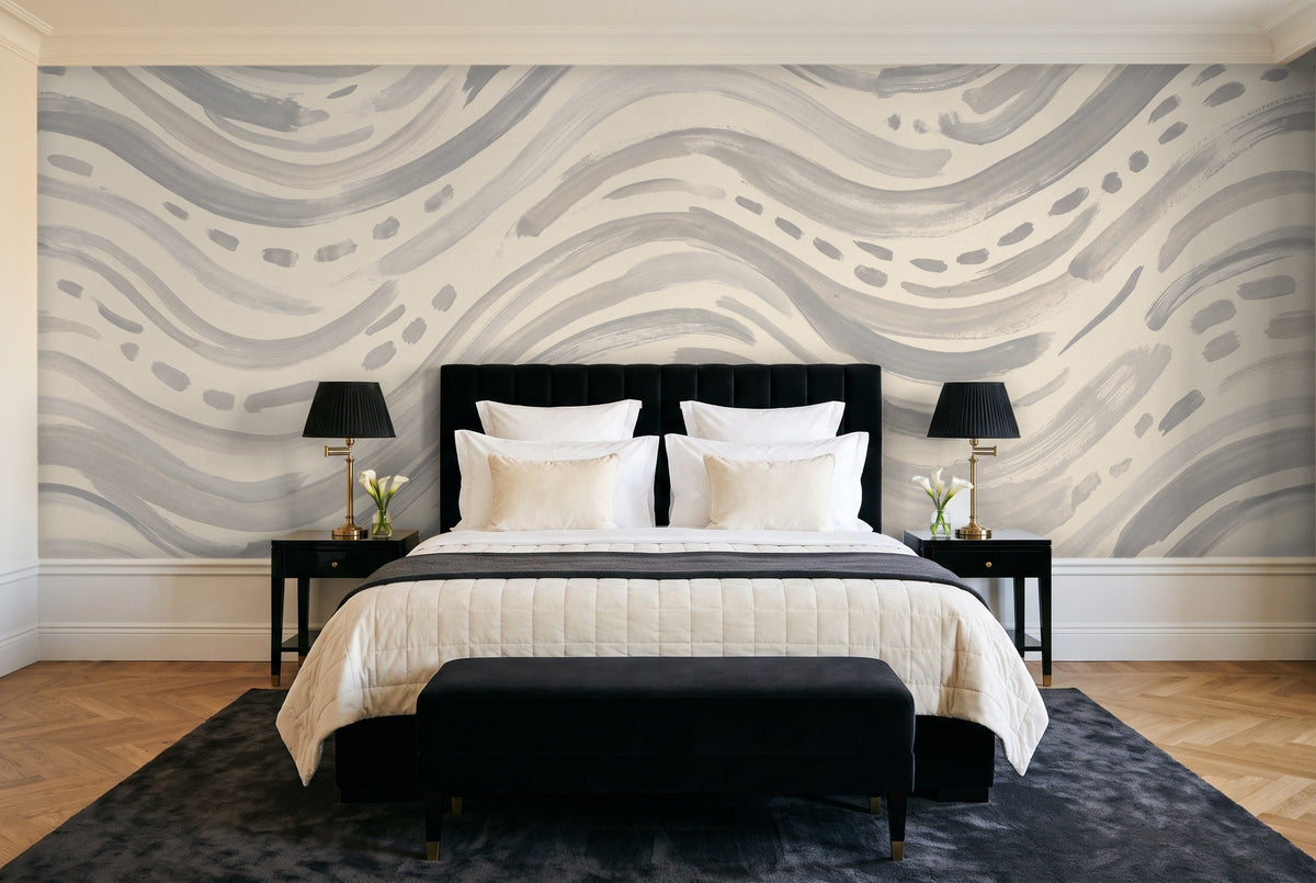 Grey Stripe Mural in a bedroom