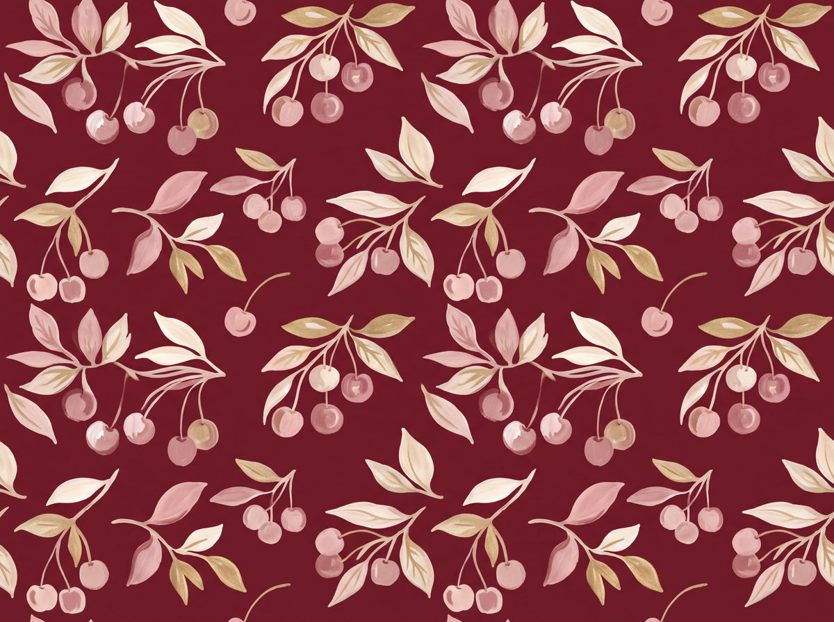 Burgundy Cherry Botanical Mural design