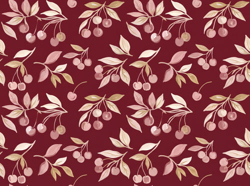 Burgundy Cherry Botanical Mural sample on the real paper