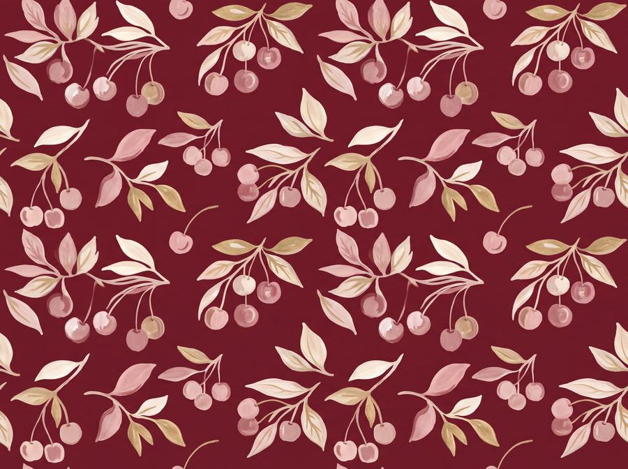 Burgundy Cherry Botanical Mural