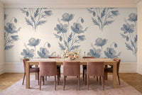 Blue And Grey Poppy Floral Mural in a dining room