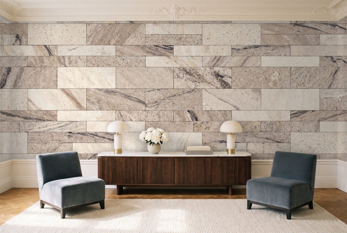 Cream Stone Mural in a living room