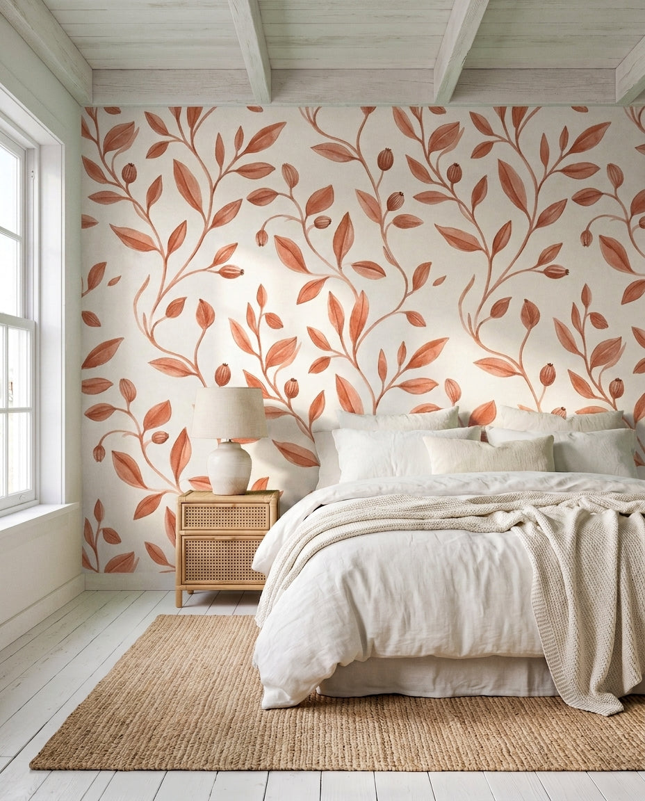 Terracotta Vine Botanical Mural on a feature wall