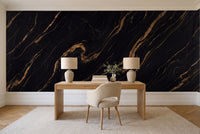 Black And Gold Marble Mural in a home office