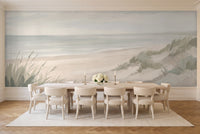 Sage Beach Landscape Mural in a dining room