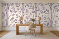 Lilac Birch Botanical Mural in a home office