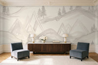 White Mountain Landscape Mural in a living room