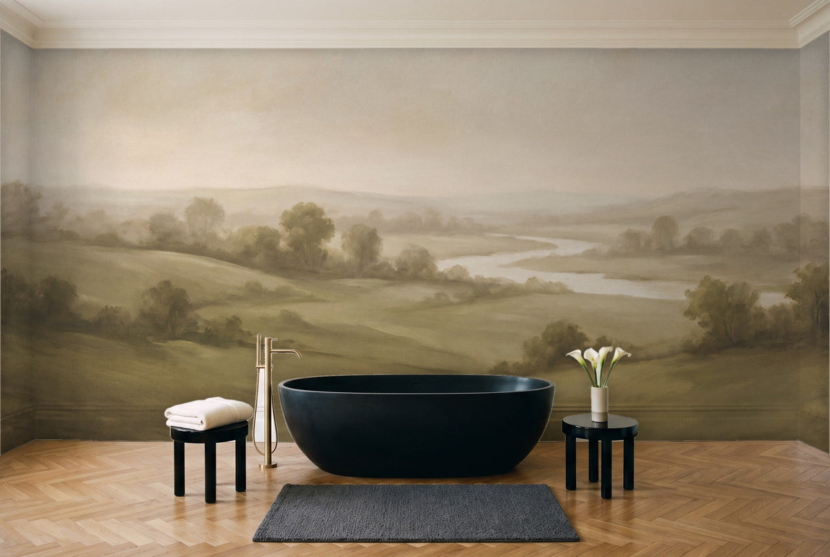 Olive Hills Landscape Mural in a bathroom