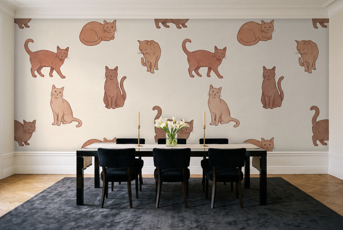 Clay Cat Animal Mural in a dining room