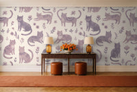 Lilac Cat Animal Mural in an entryway