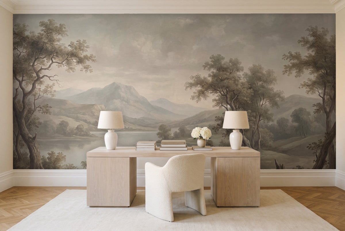 Sage Lake Landscape Mural in a home office