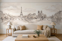 Cream Paris Cityscape Mural in a living room