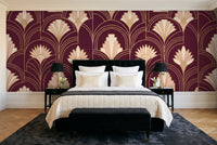 Burgundy Art Deco Mural in a bedroom
