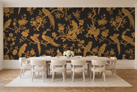 Black And Gold Parrot Animal Mural in a dining room