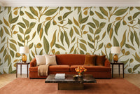 Olive Eucalyptus Botanical Mural in a living room