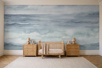 Blue Ocean Landscape Mural in a nursery