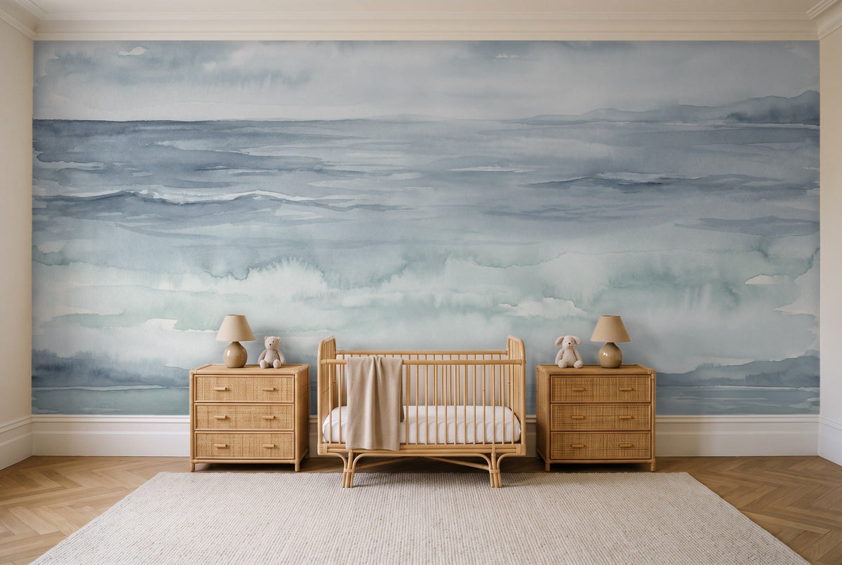 Blue Ocean Landscape Mural in a nursery