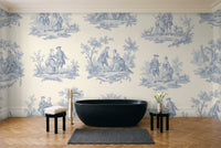 Light Blue Toile Mural in a bathroom