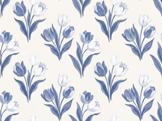 Blue And White Tulip Floral Mural sample