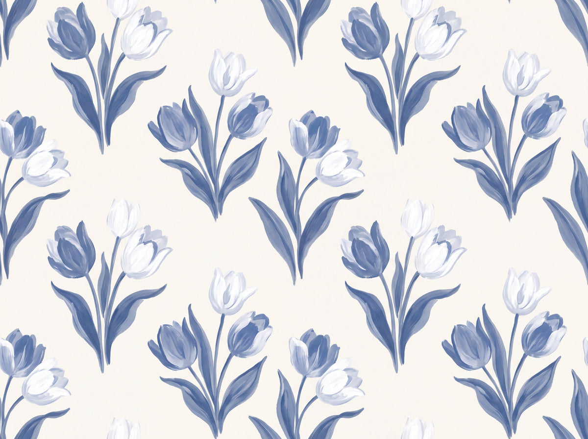Blue And White Tulip Floral Mural design