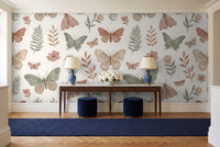 Green And Pink Butterfly Mural in an entryway