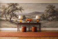 Beige Countryside Landscape Mural in an entryway