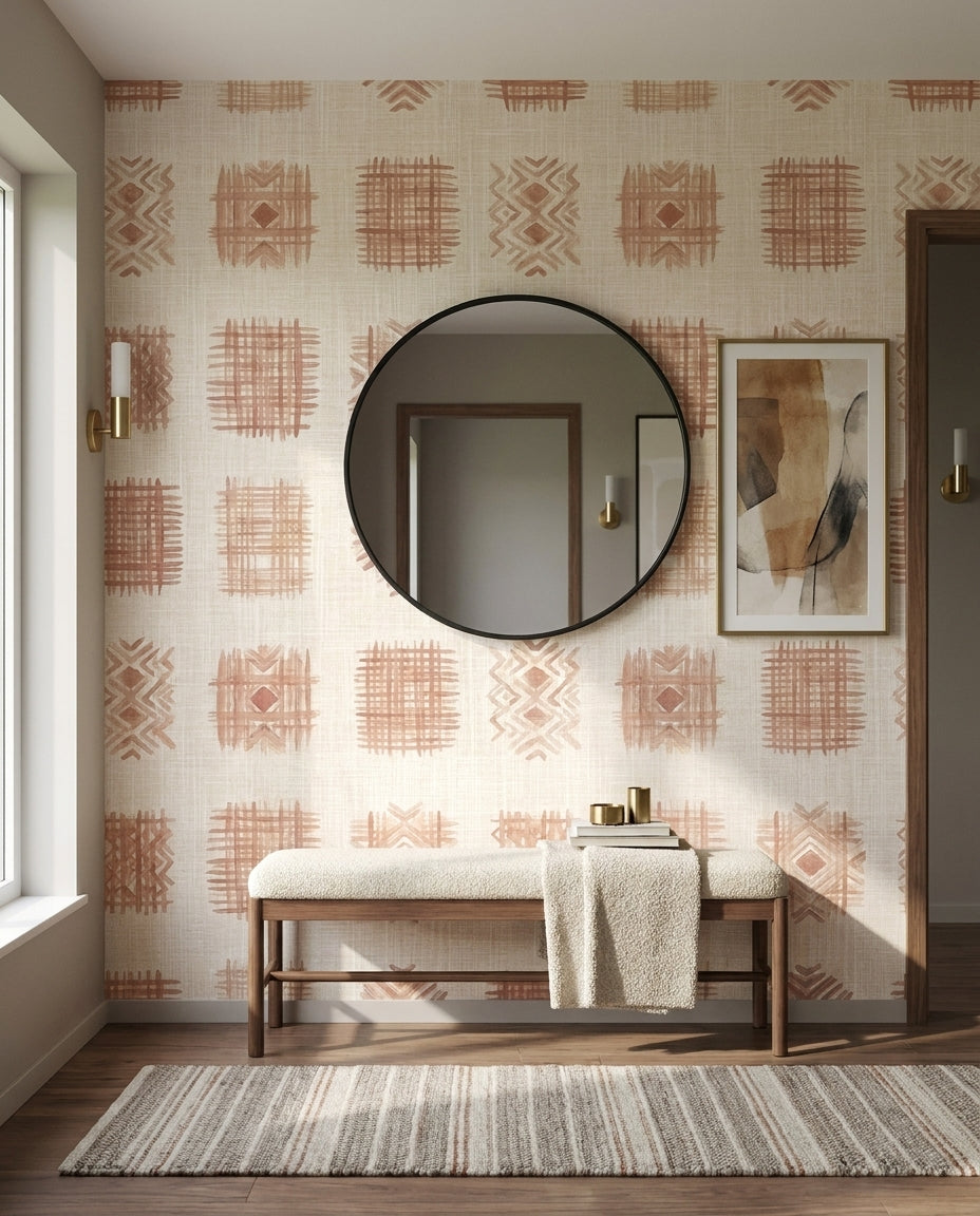 Terracotta Linen Texture Mural in an interior