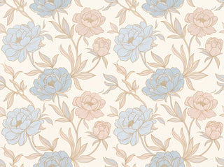 Blue And Pink Peony Floral Mural sample