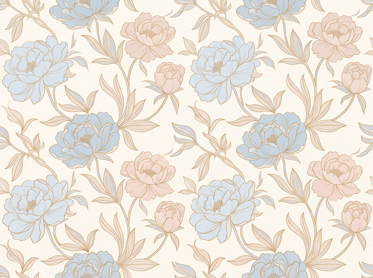 Blue And Pink Peony Floral Mural design
