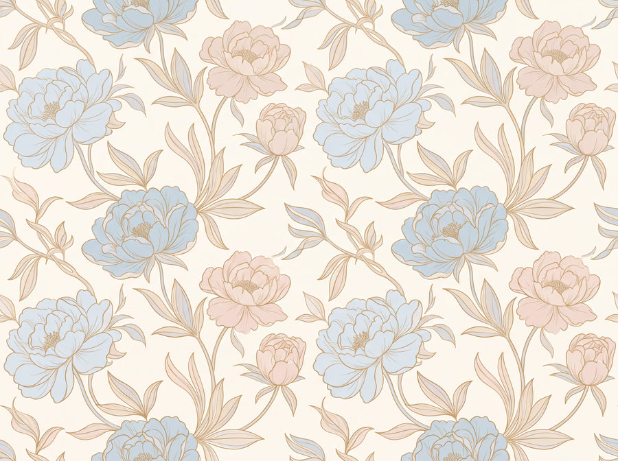 Blue And Pink Peony Floral Mural
