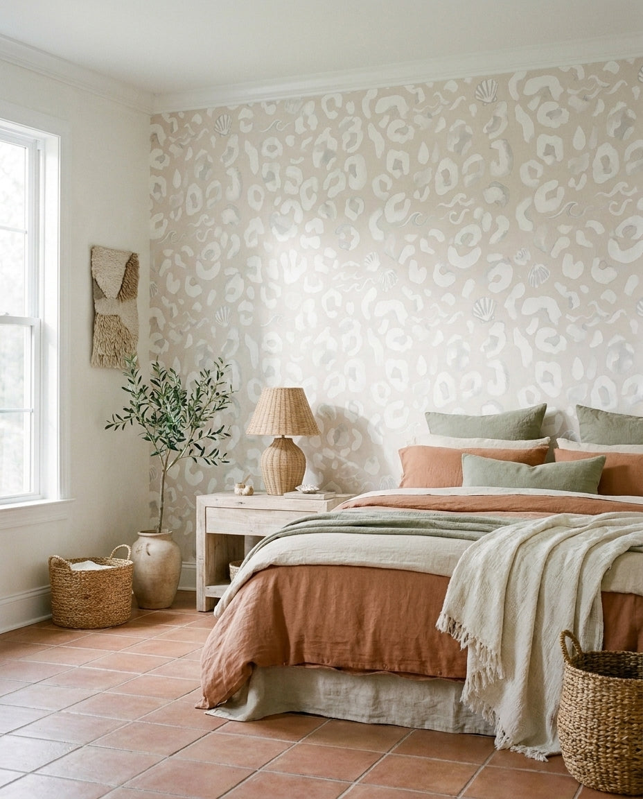 White Cheetah Animal Mural in an interior