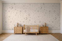 Grey Stars Celestial Mural in a nursery