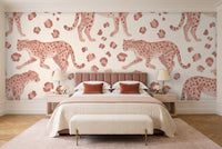 Blush Cheetah Animal Mural in a bedroom